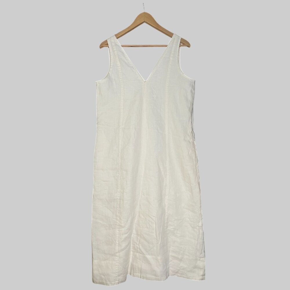 NEW Everlane The Linen V-Neck Midi Dress Womens 2 Bone - Picture 8 of 12